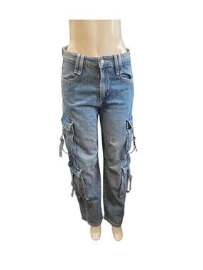 Zara Low Rise Baggy Cargo Jeans - Multi-Pocket Utility Denim Sz 2